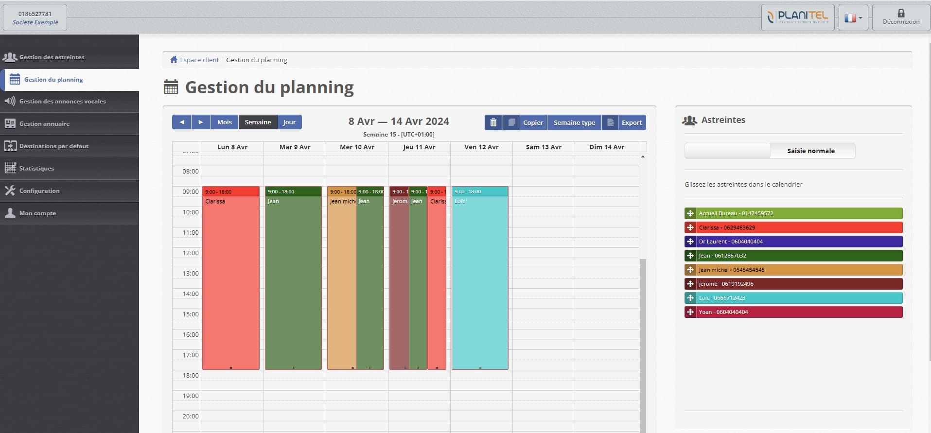 planning Téléphonique